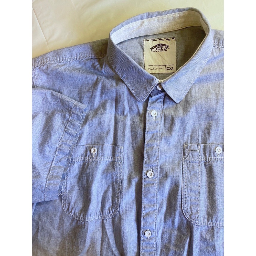Vans Off The Wall Mens XXL Blue Short Sleeve Button Down Chambray Shirt